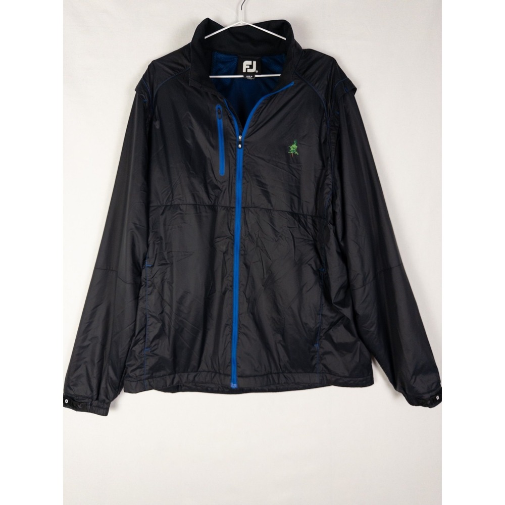 FootJoy Jacket Mens XL Black Full Zip Padded Logo Nylon Golf Parachute Outdoor